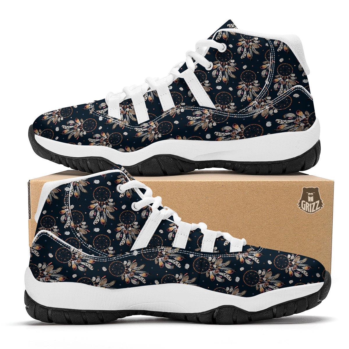 Feather Dream Catcher Boho White Bball Shoes-grizzshop