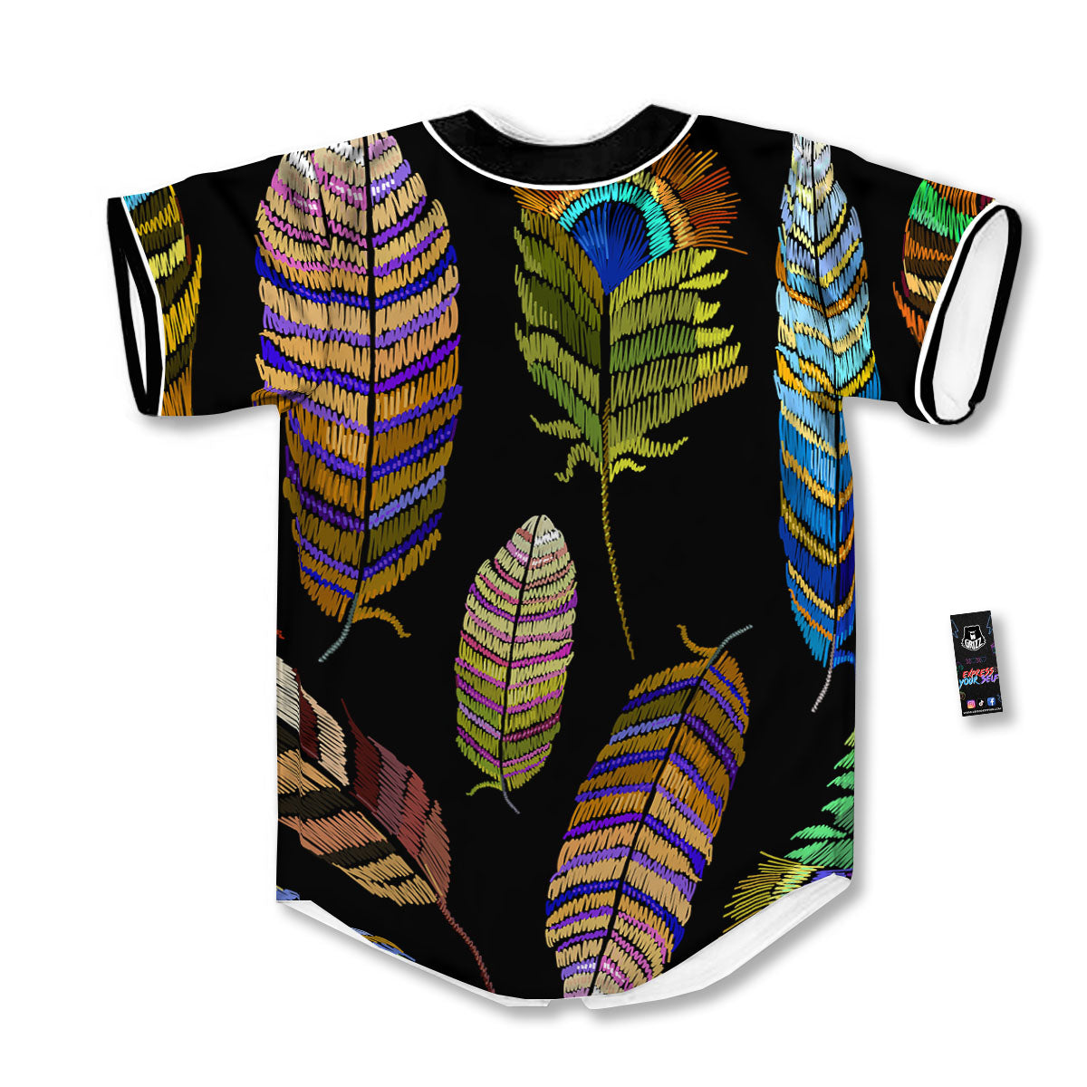 Feather Embroidery Peacock Print Baseball Jersey-grizzshop