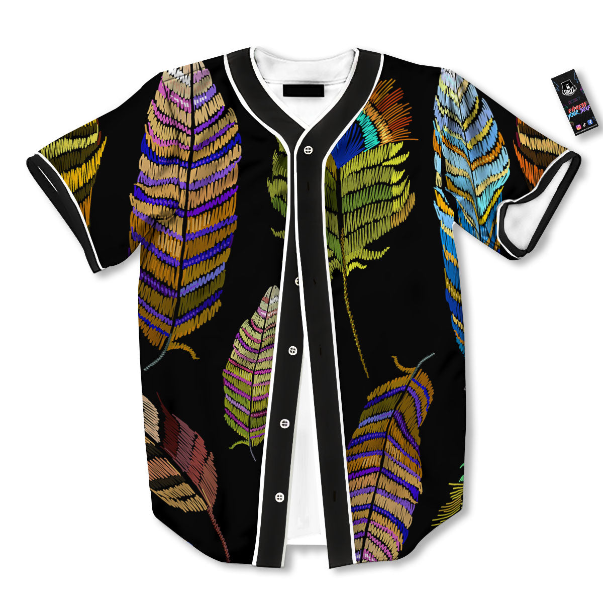 Feather Embroidery Peacock Print Baseball Jersey-grizzshop
