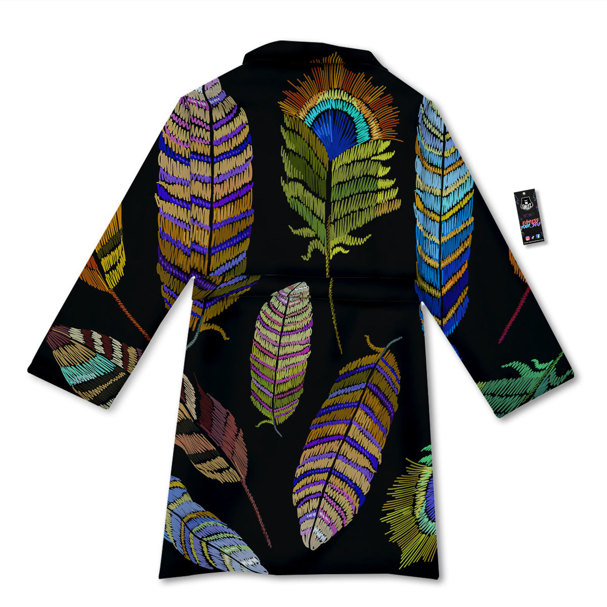 Feather Embroidery Peacock Print Bathrobe-grizzshop