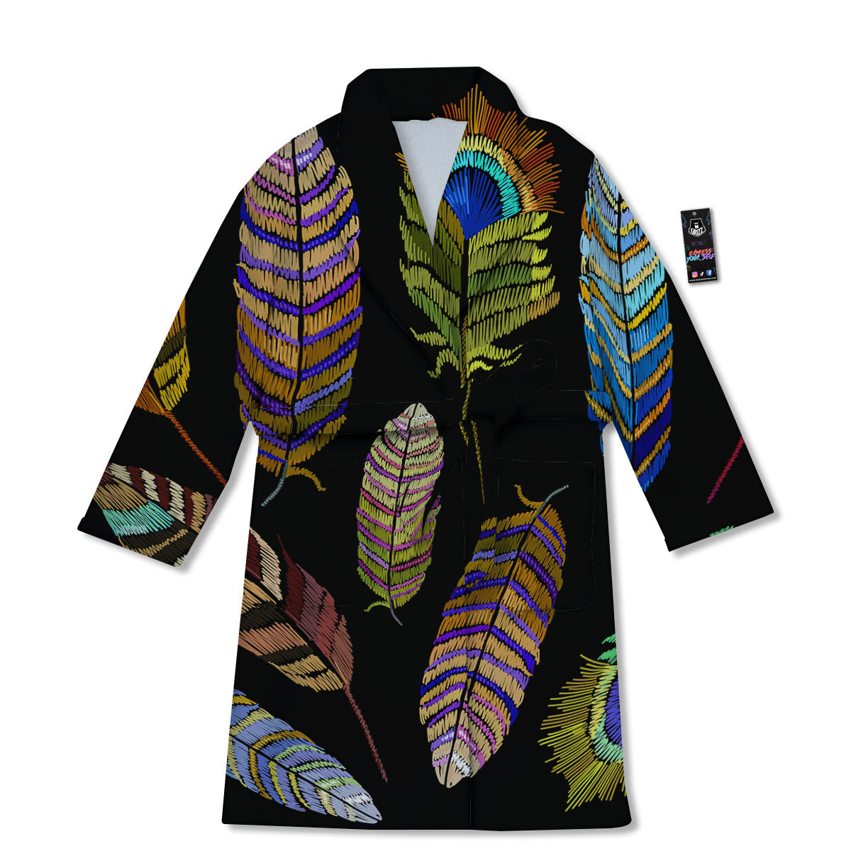 Feather Embroidery Peacock Print Bathrobe-grizzshop
