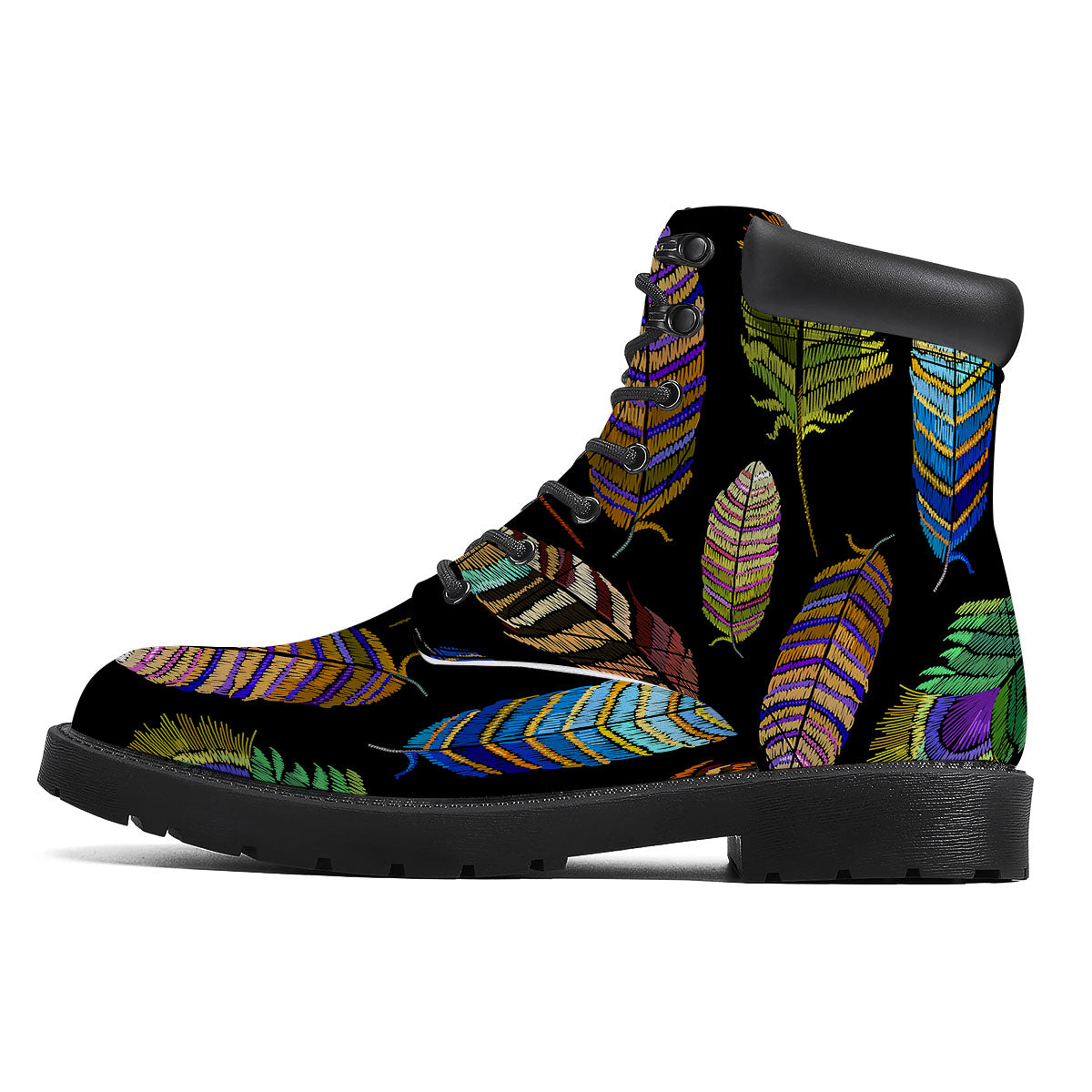 Feather Embroidery Peacock Print Boots-grizzshop