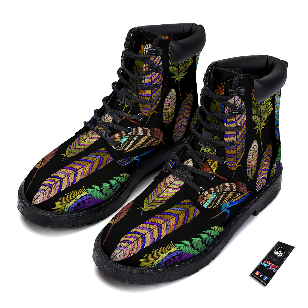 Feather Embroidery Peacock Print Boots-grizzshop