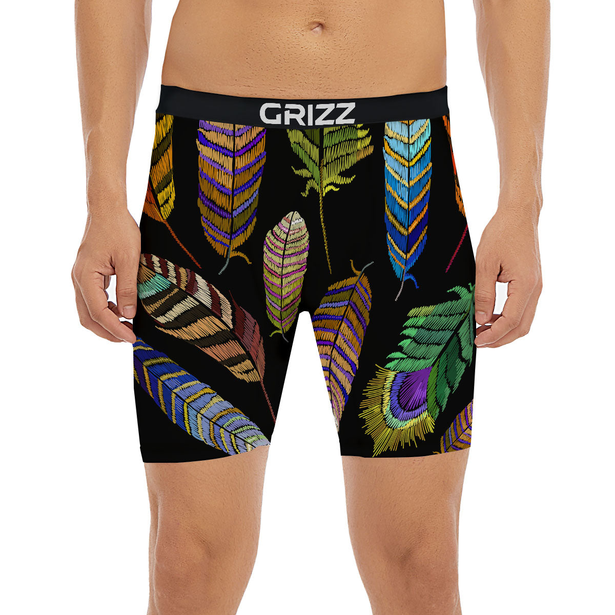 Feather Embroidery Peacock Print Boxer Briefs-grizzshop