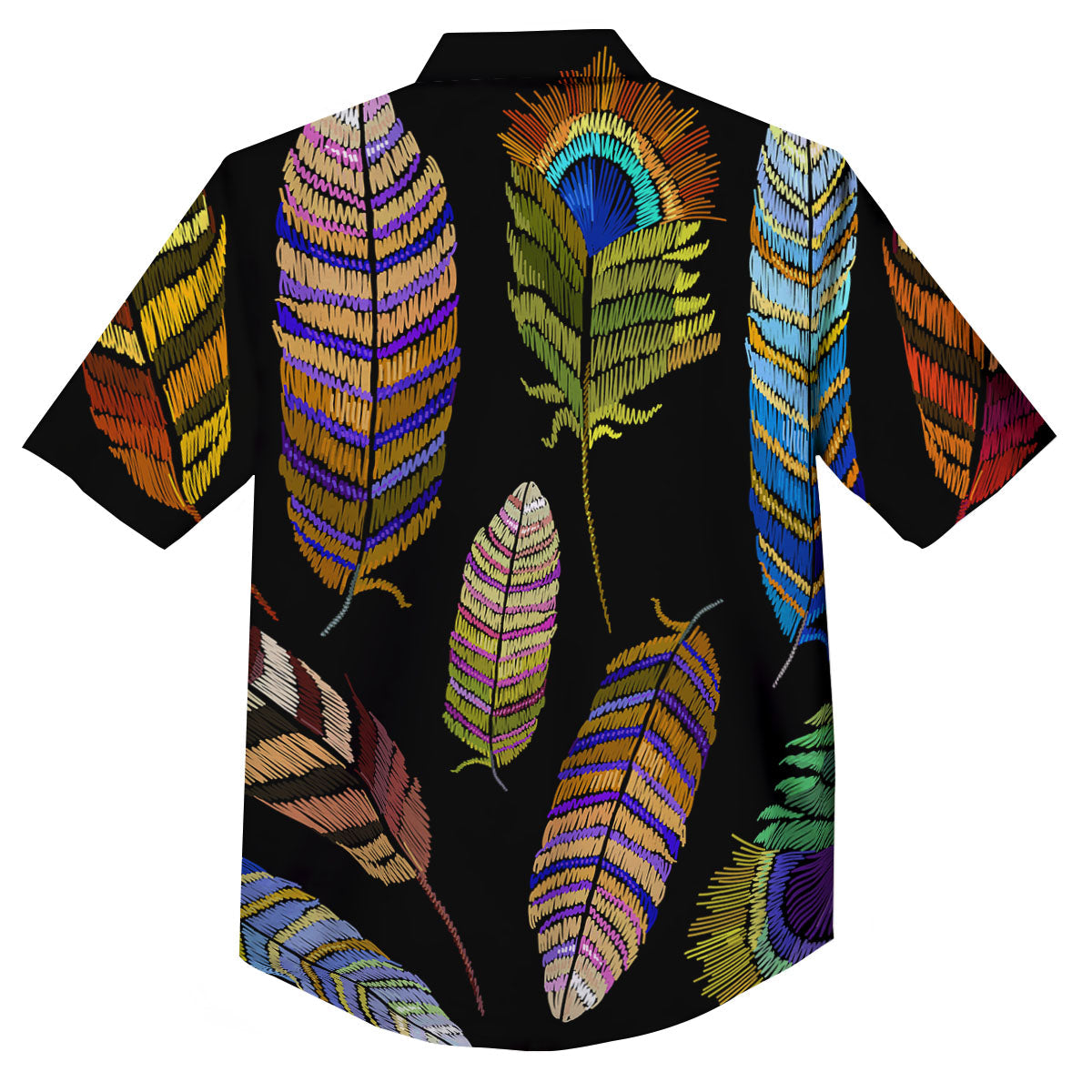 Feather Embroidery Peacock Print Button Up Shirt-grizzshop