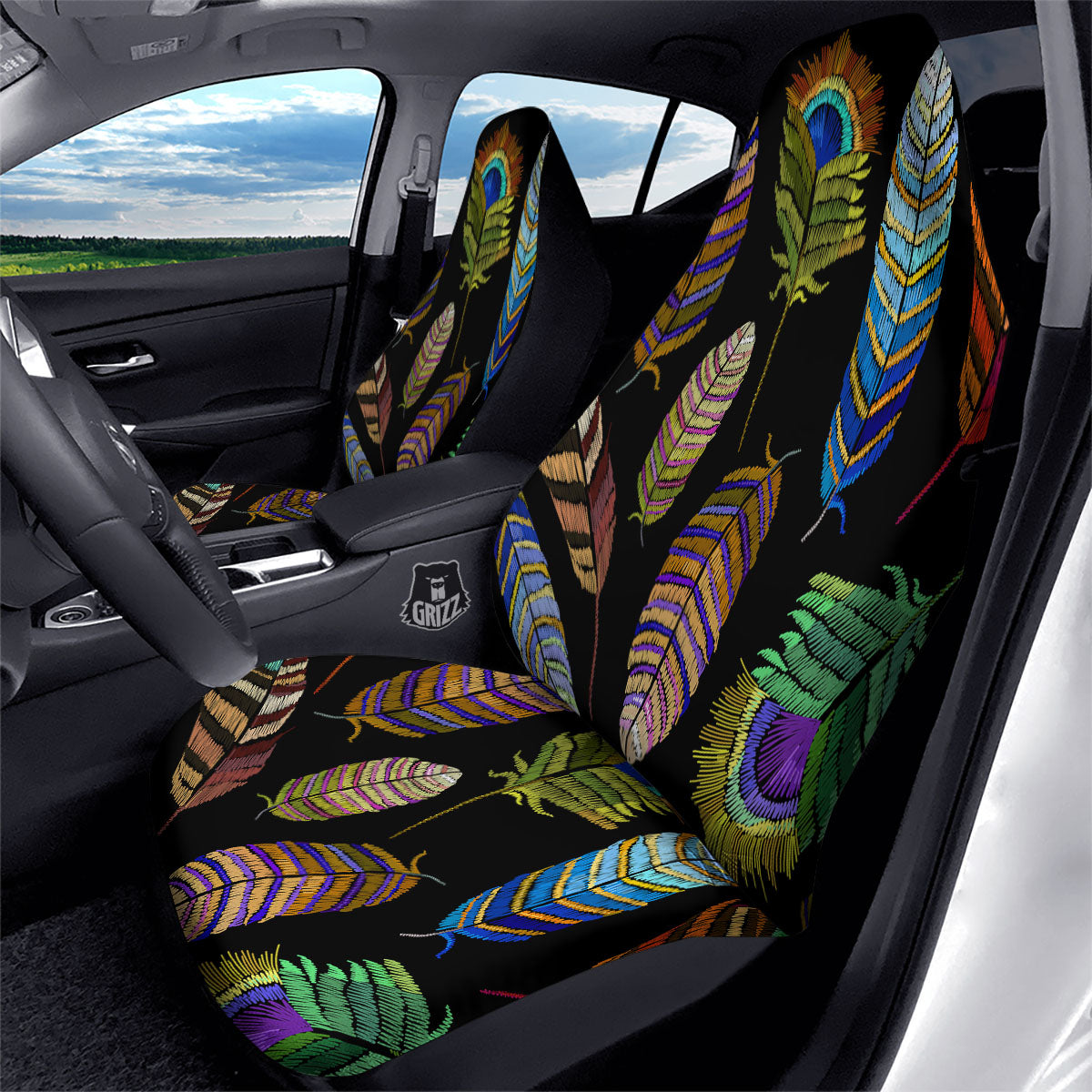 Feather Embroidery Peacock Print Car Seat Covers