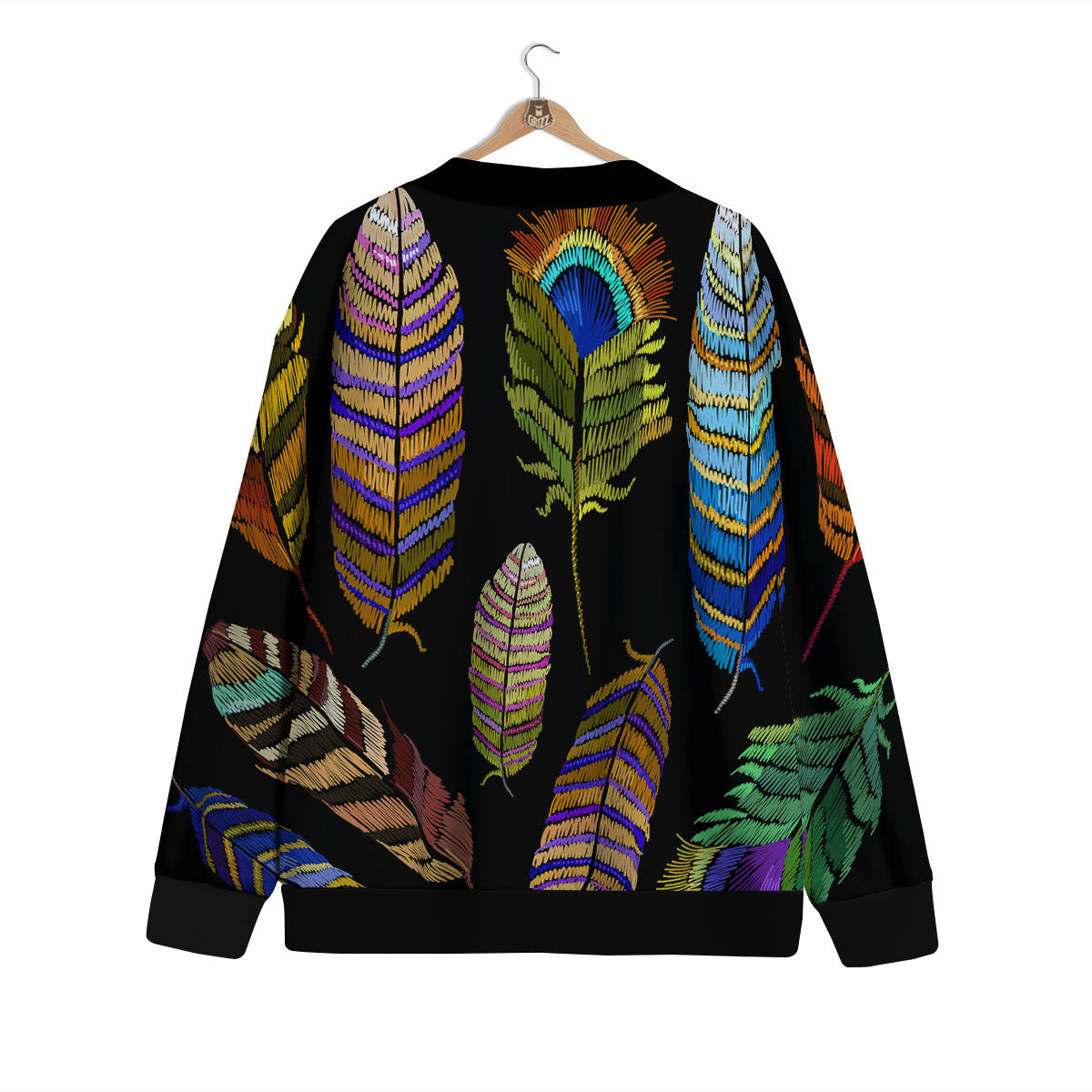 Feather Embroidery Peacock Print Cardigan-grizzshop
