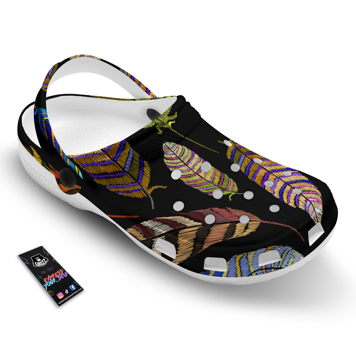 Feather Embroidery Peacock Print Clog-grizzshop