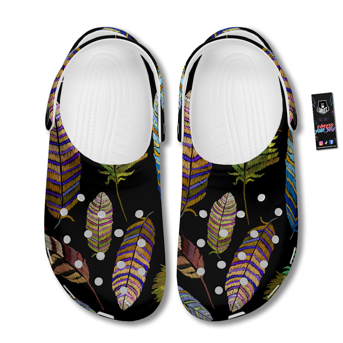 Feather Embroidery Peacock Print Clog-grizzshop