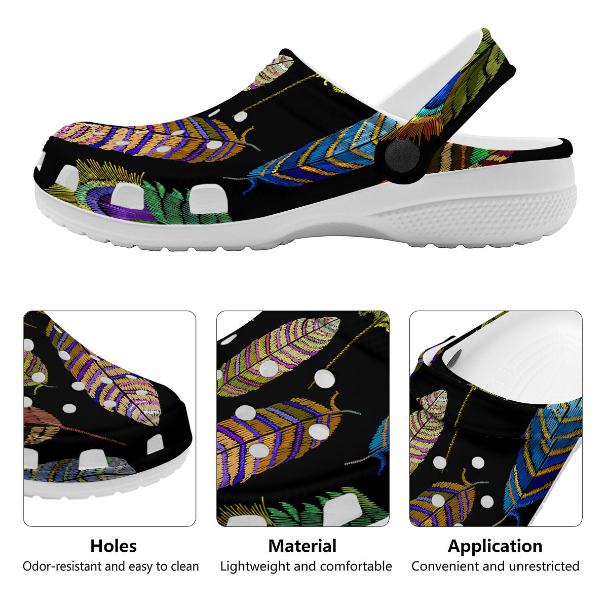 Feather Embroidery Peacock Print Clog-grizzshop