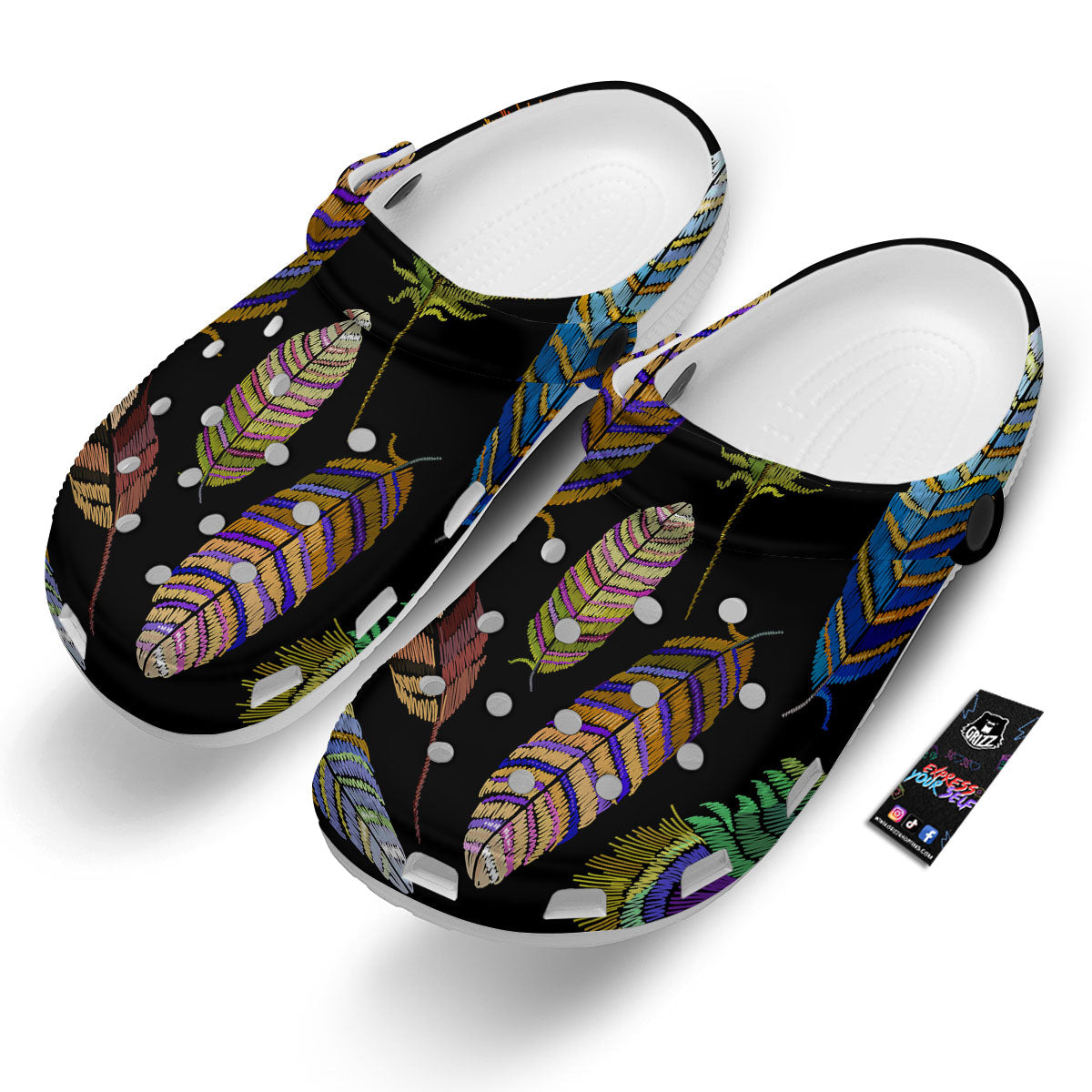 Feather Embroidery Peacock Print Clog-grizzshop