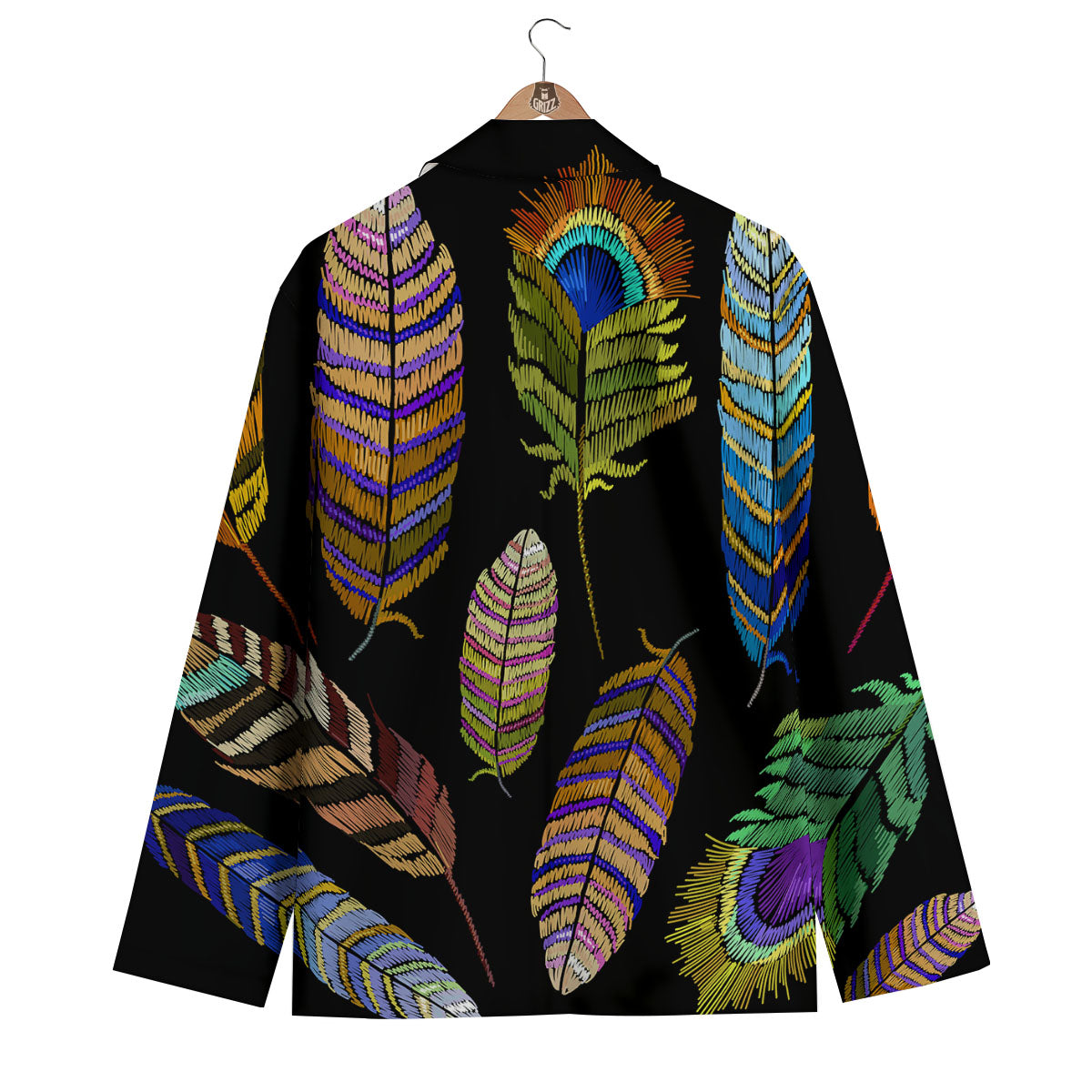 Feather Embroidery Peacock Print Men's Blazer-grizzshop
