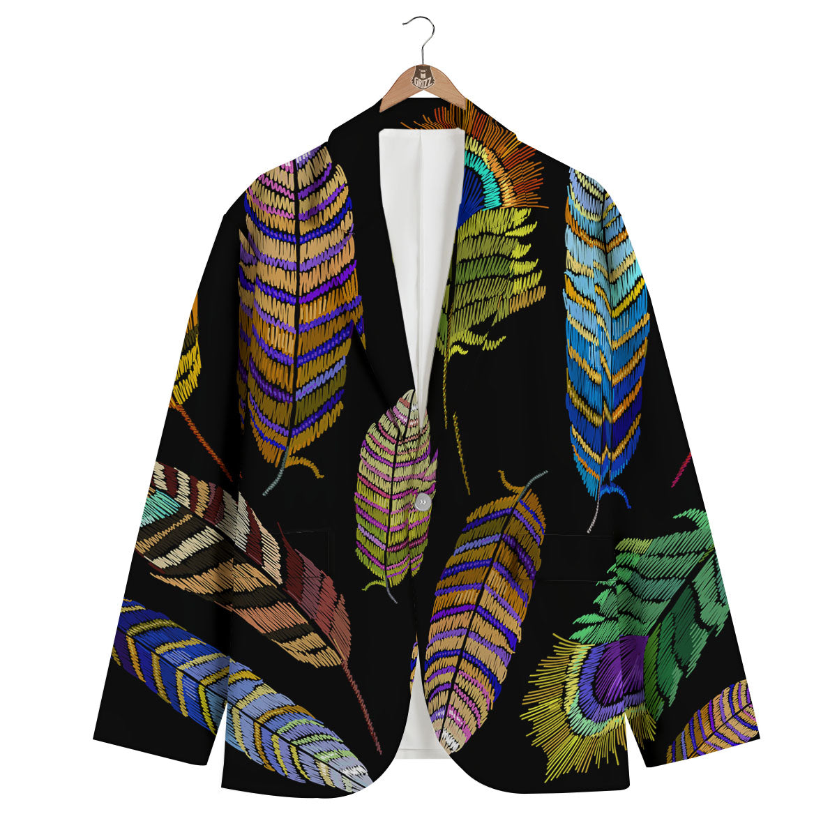 Feather Embroidery Peacock Print Men's Blazer-grizzshop