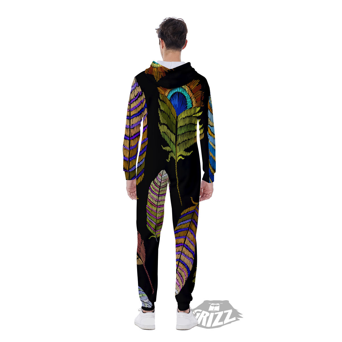 Feather Embroidery Peacock Print Men's Jumpsuit-grizzshop