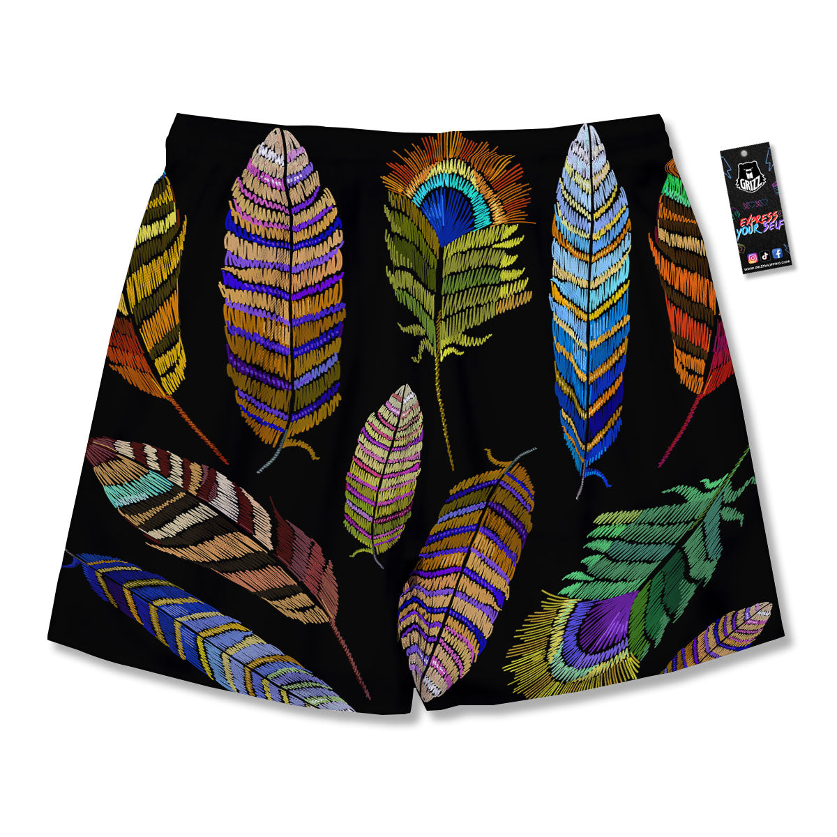 Feather Embroidery Peacock Print Men's Running Shorts-grizzshop