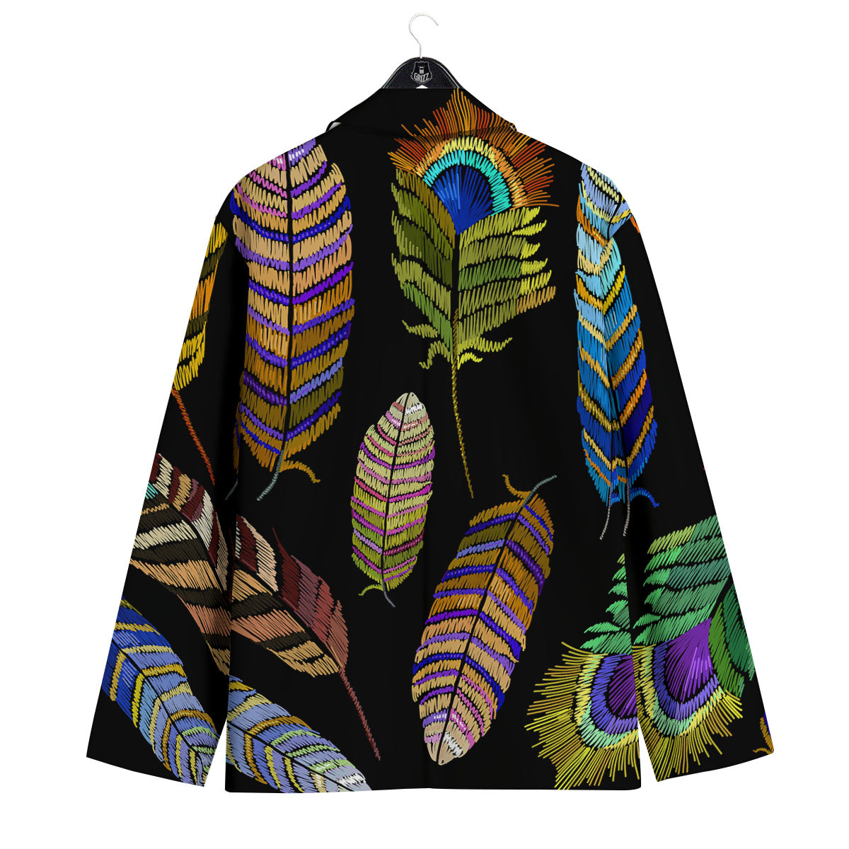 Feather Embroidery Peacock Print Men's Sport Coat-grizzshop