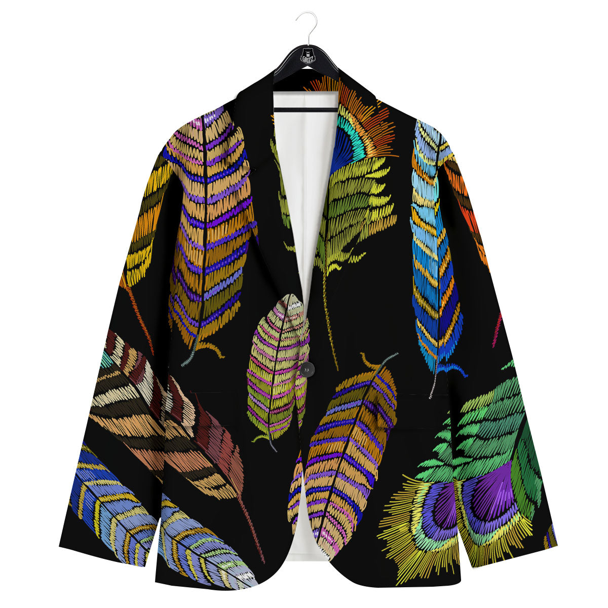 Feather Embroidery Peacock Print Men's Sport Coat-grizzshop