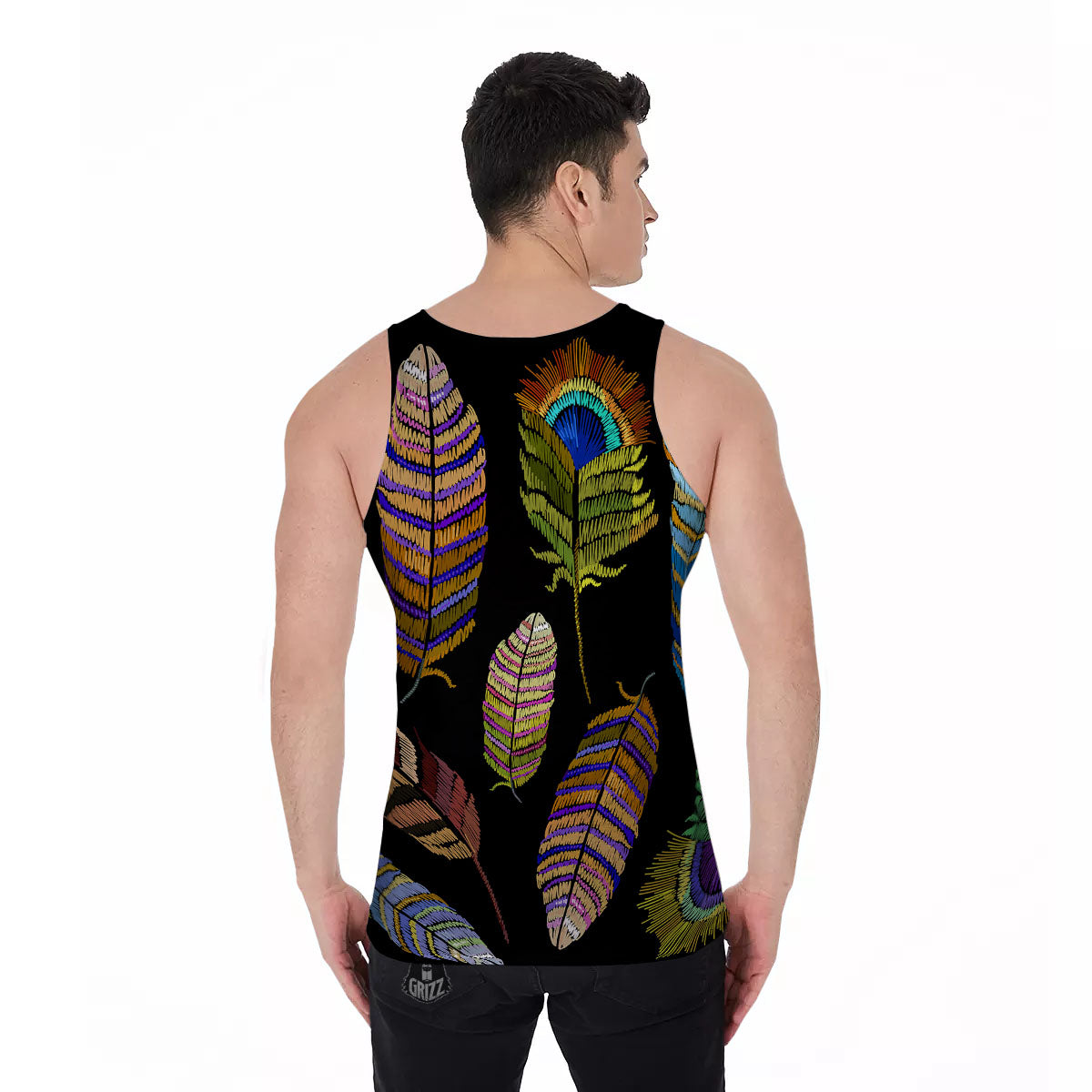 Feather Embroidery Peacock Print Men's Tank Top-grizzshop