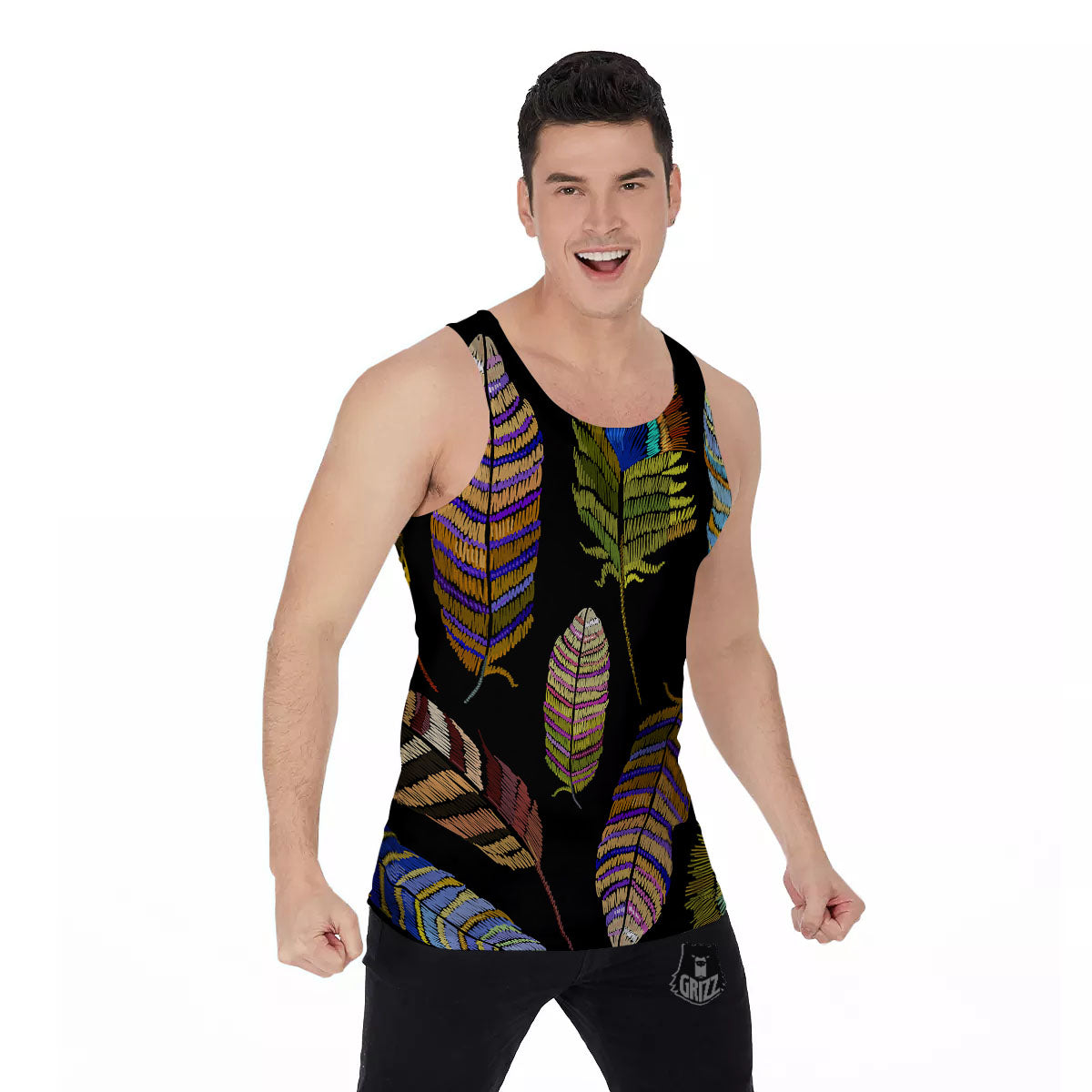 Feather Embroidery Peacock Print Men's Tank Top-grizzshop