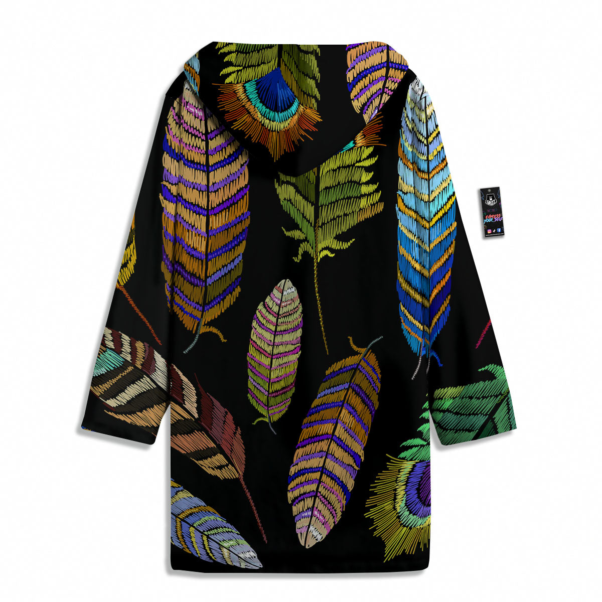 Feather Embroidery Peacock Print Men's Windbreaker Jacket-grizzshop