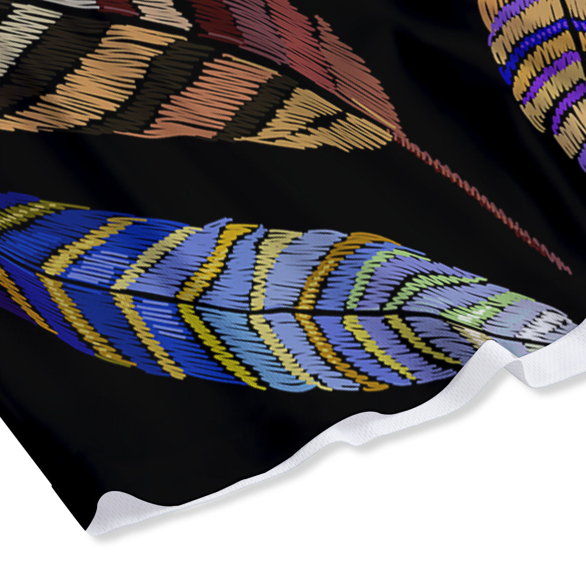 Feather Embroidery Peacock Print Mesh Shorts