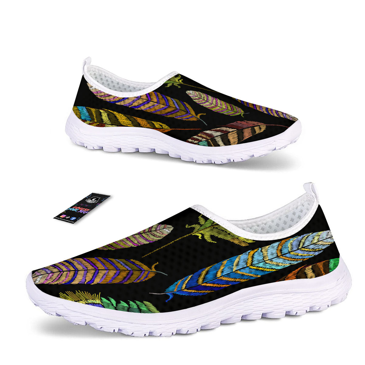 Feather Embroidery Peacock Print Nurse Shoes-grizzshop