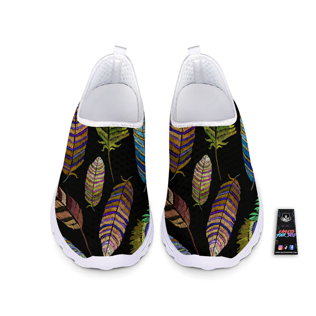 Feather Embroidery Peacock Print Nurse Shoes-grizzshop