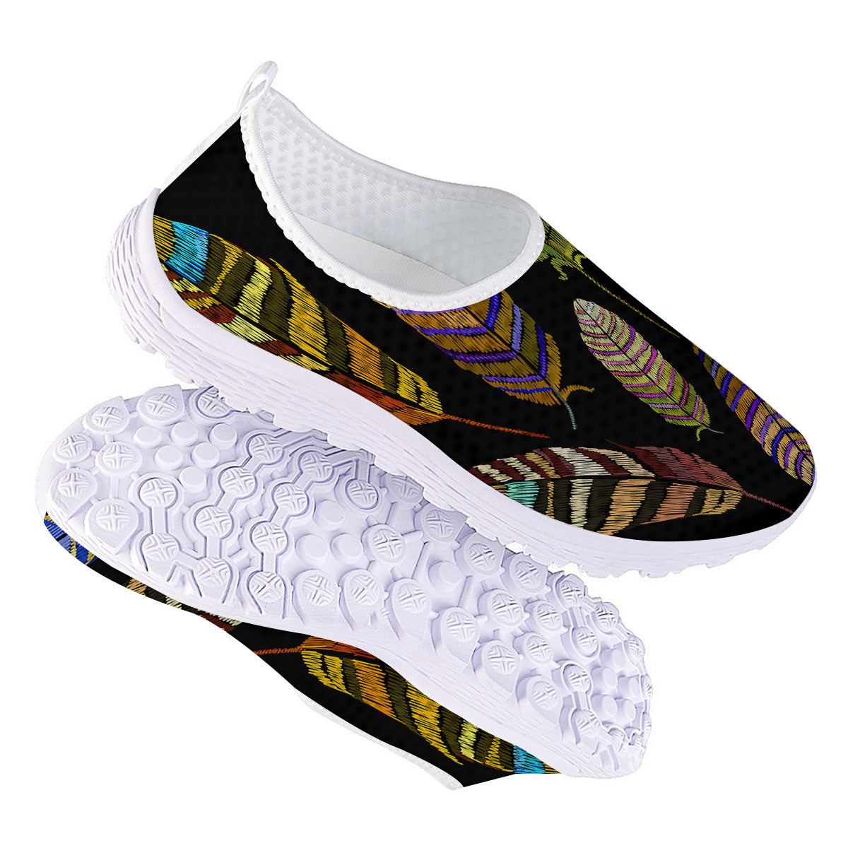 Feather Embroidery Peacock Print Nurse Shoes-grizzshop