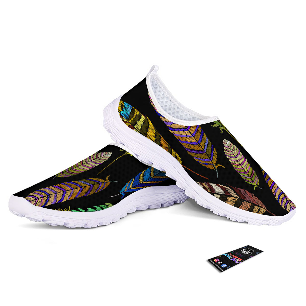 Feather Embroidery Peacock Print Nurse Shoes-grizzshop