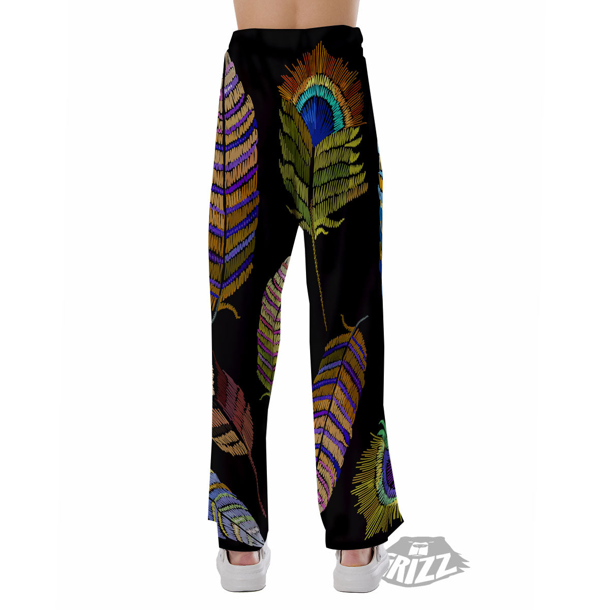 Feather Embroidery Peacock Print Pajama Pants-grizzshop