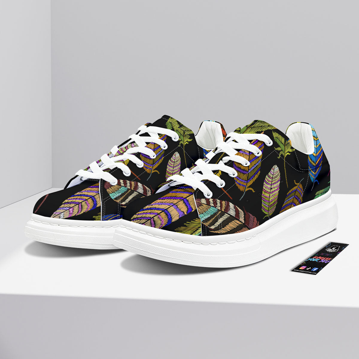 Feather Embroidery Peacock Print Platform Shoes-grizzshop