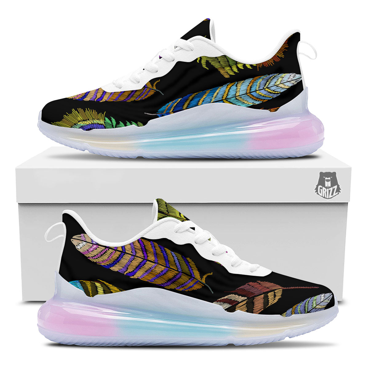 Feather Embroidery Peacock Print Running Sneakers-grizzshop