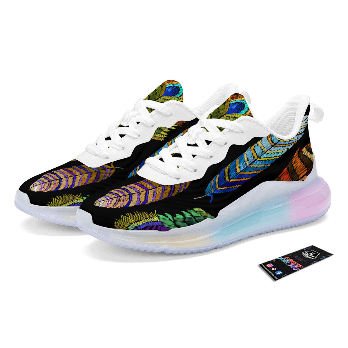Feather Embroidery Peacock Print Running Sneakers-grizzshop