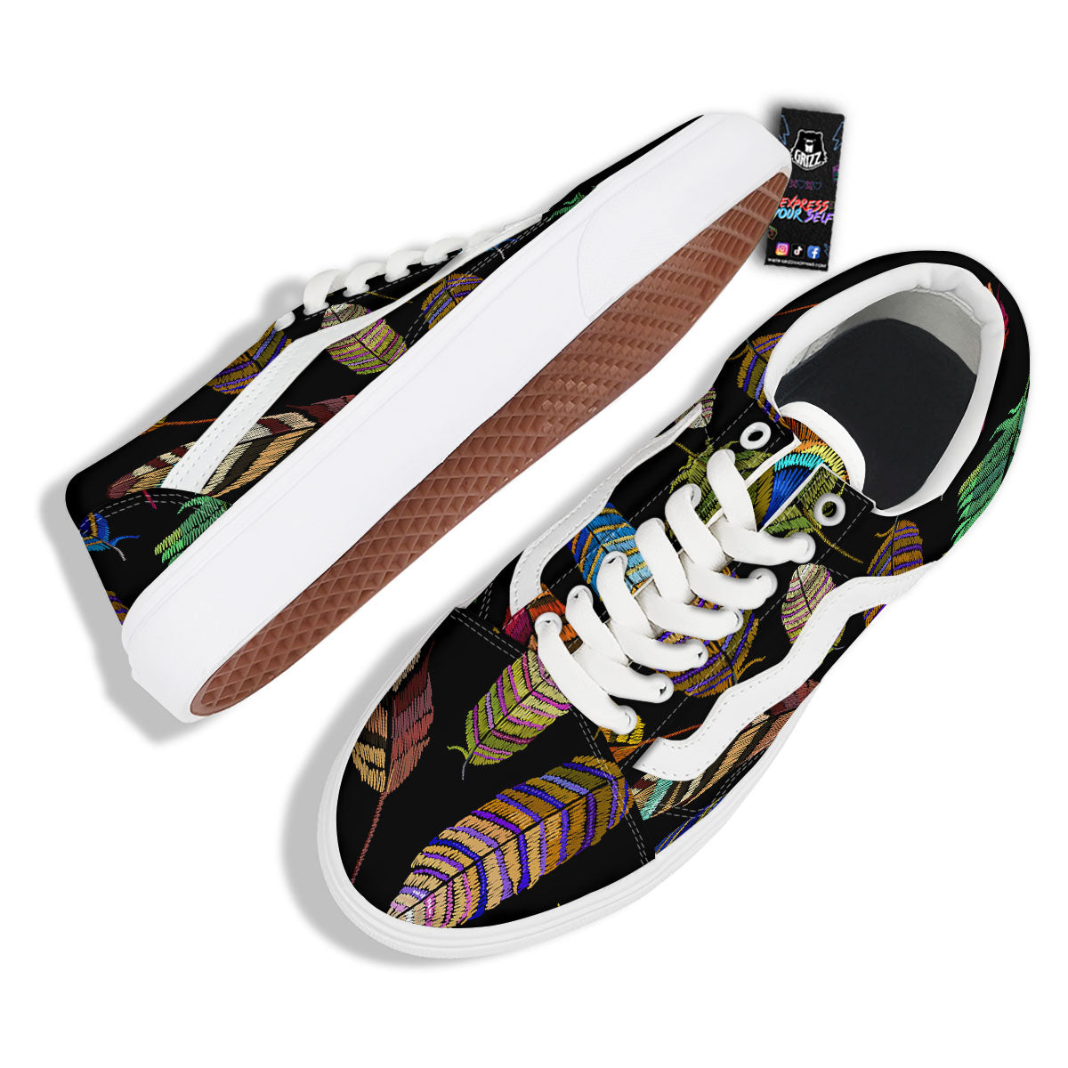 Feather Embroidery Peacock Print Skate Shoes-grizzshop