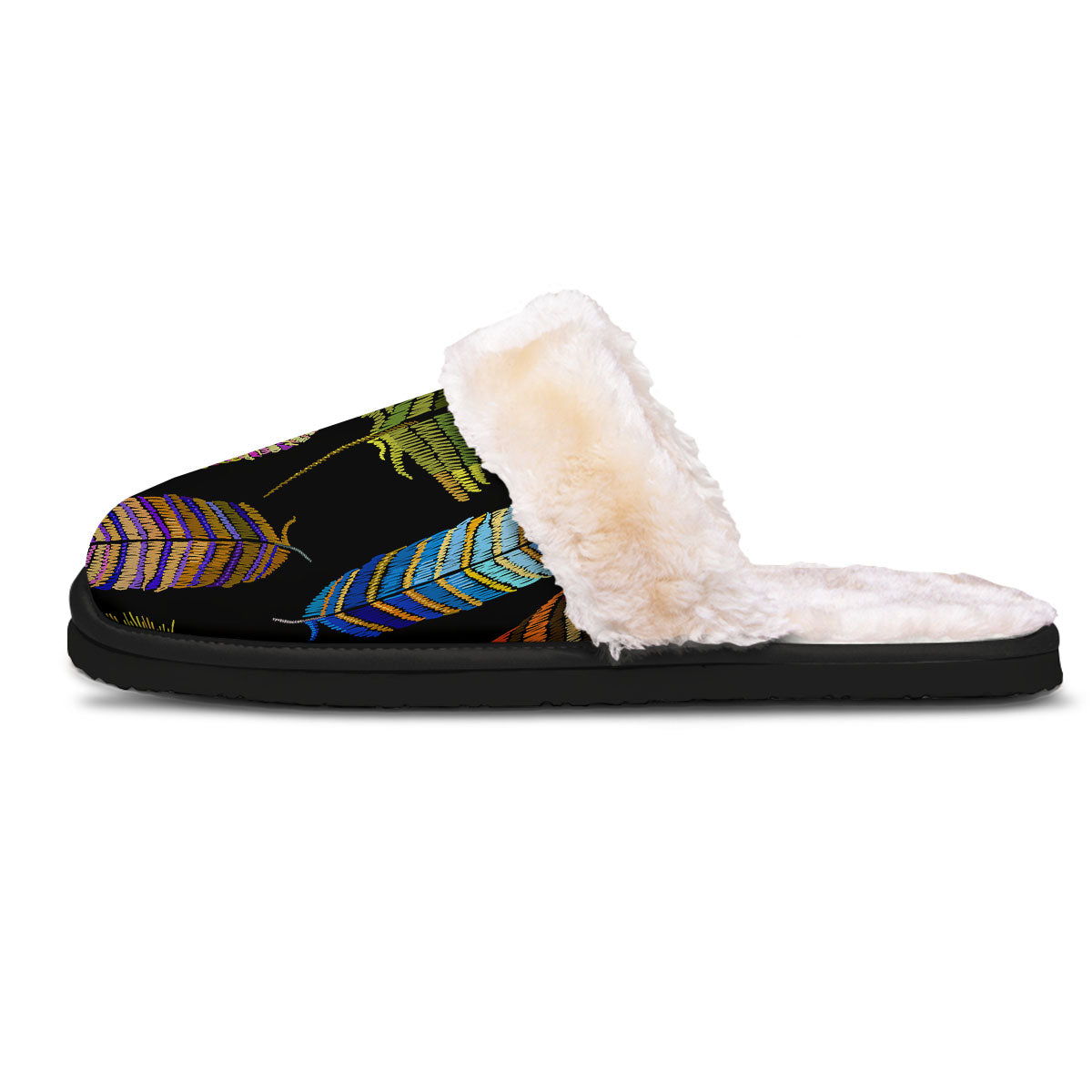 Feather Embroidery Peacock Print Slippers-grizzshop
