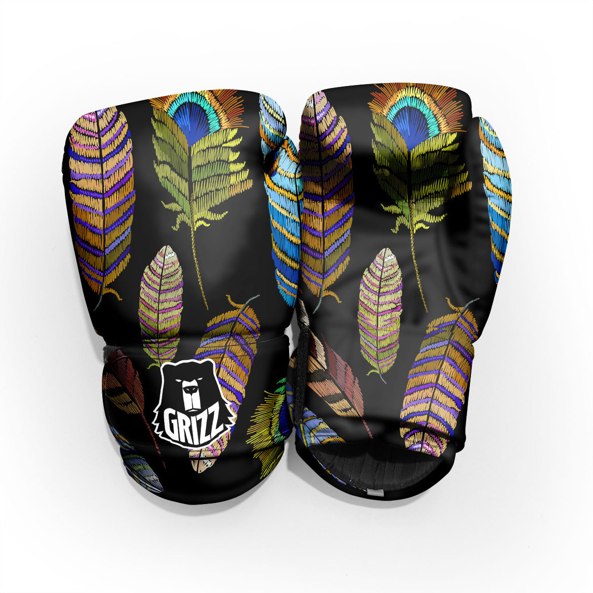 Feather Embroidery Peacock Print Pro Boxing Glove