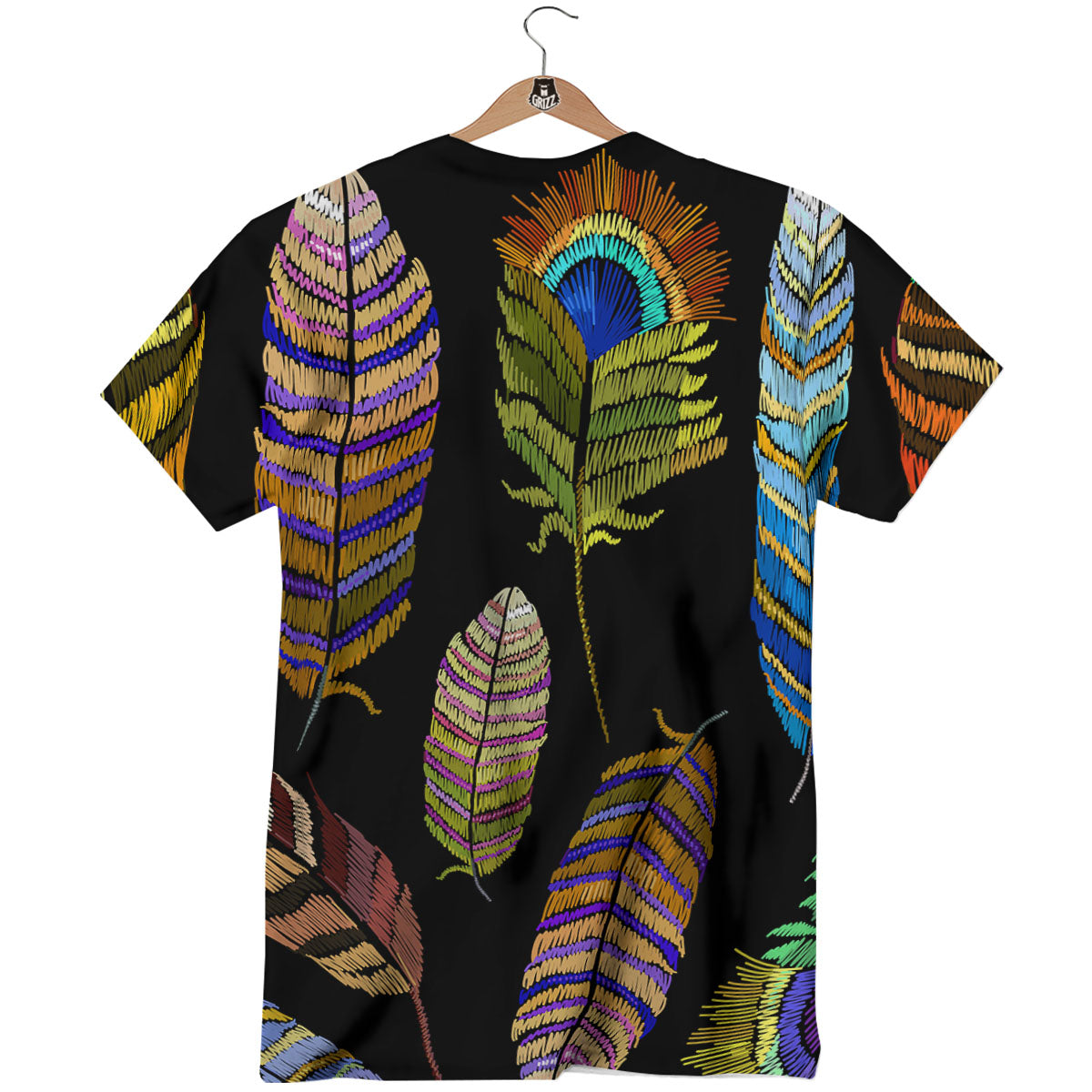 Feather Embroidery Peacock Print T-Shirt-grizzshop