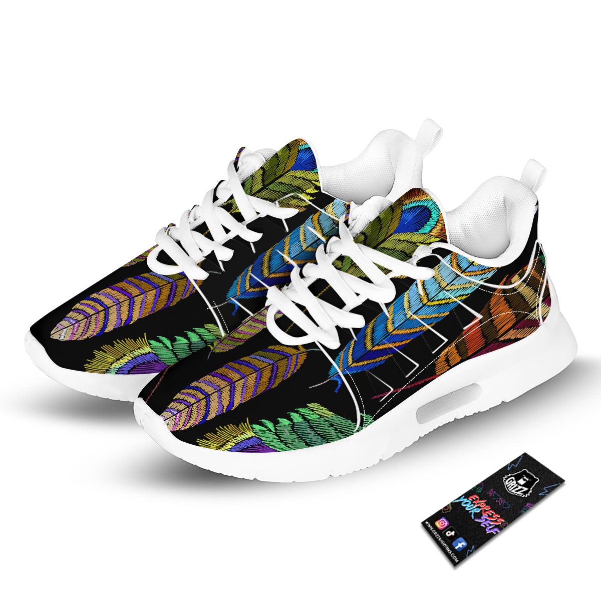 Feather Embroidery Peacock Print Tennis Shoes-grizzshop