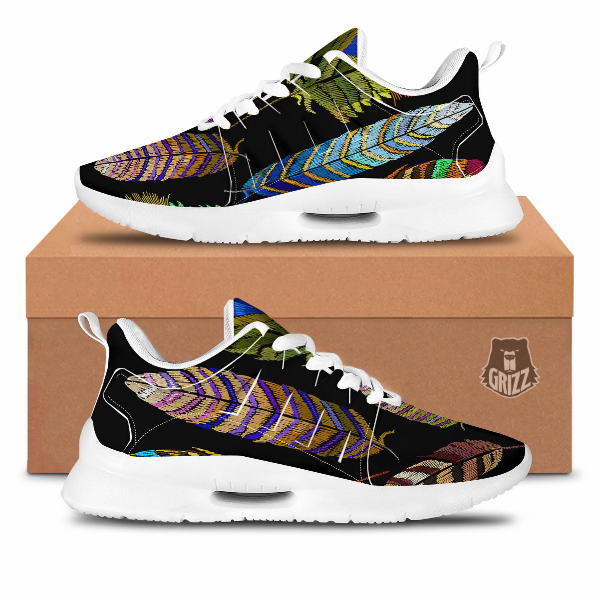 Feather Embroidery Peacock Print Tennis Shoes-grizzshop