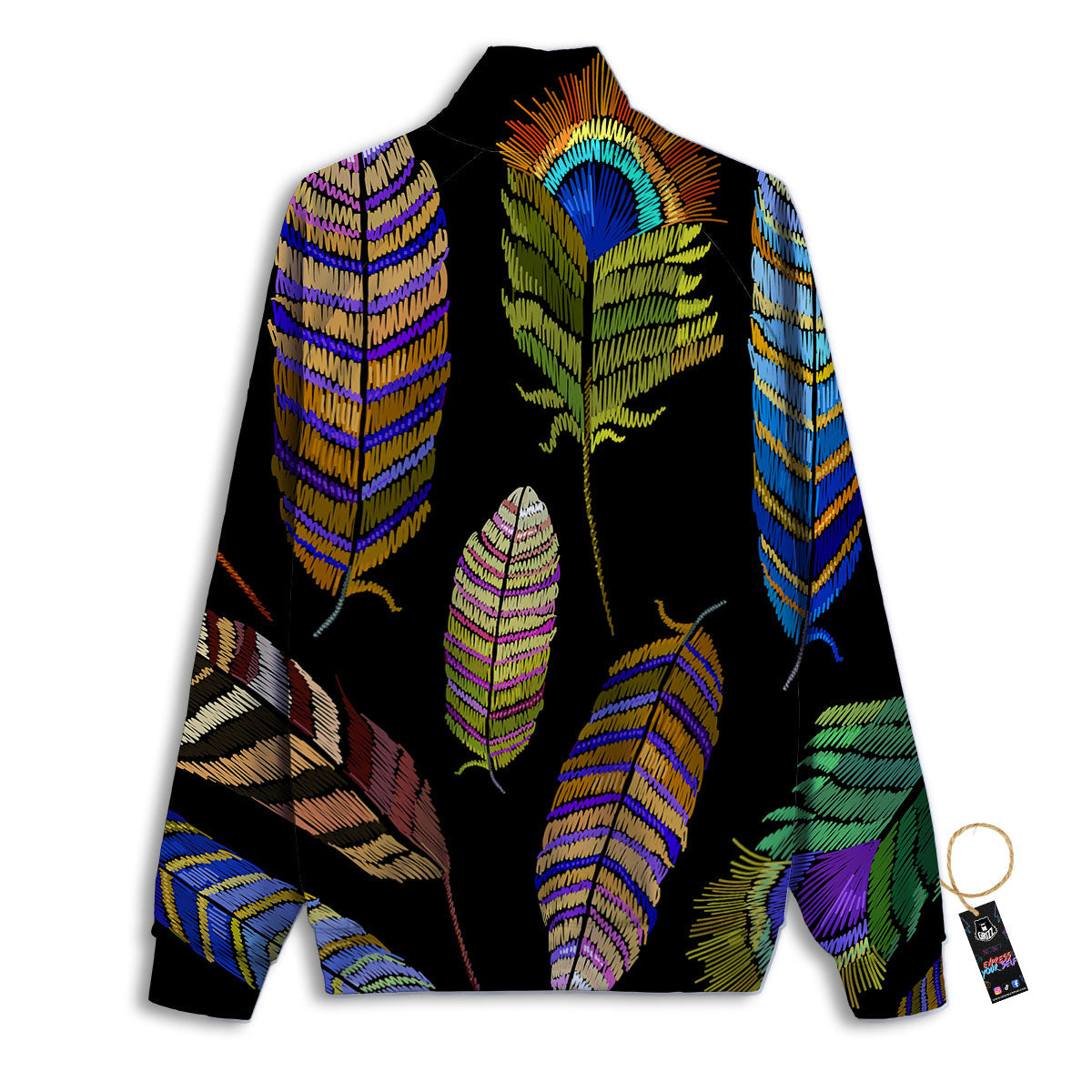 Feather Embroidery Peacock Print Track Jacket-grizzshop