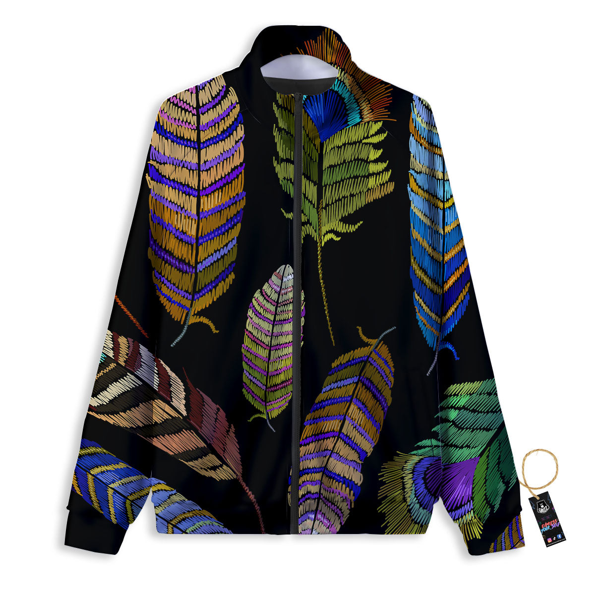 Feather Embroidery Peacock Print Track Jacket-grizzshop