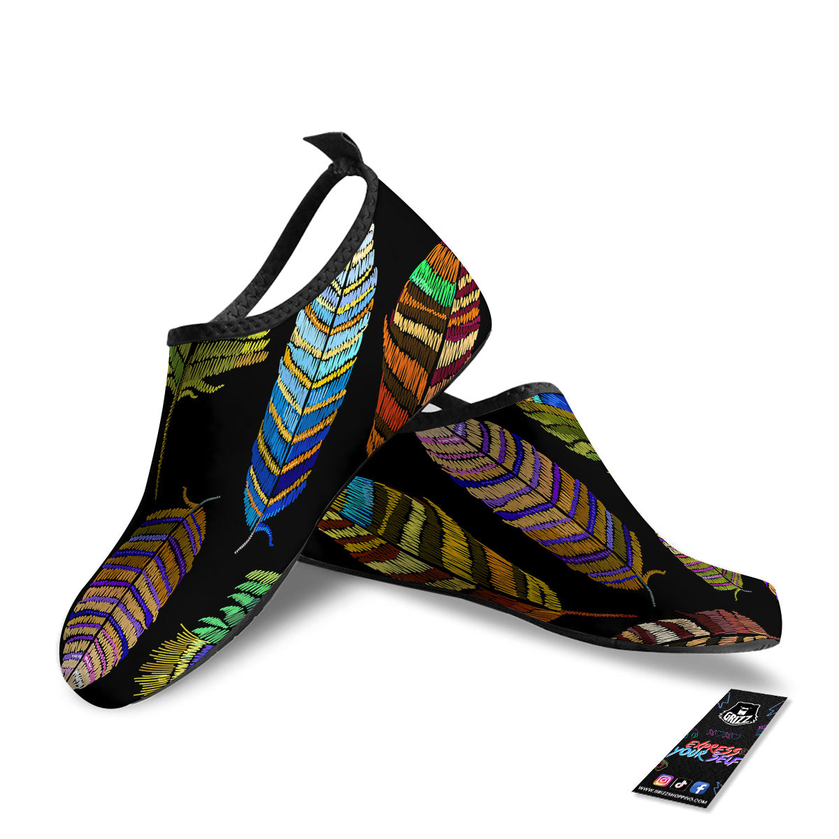 Feather Embroidery Peacock Print Water Shoes-grizzshop