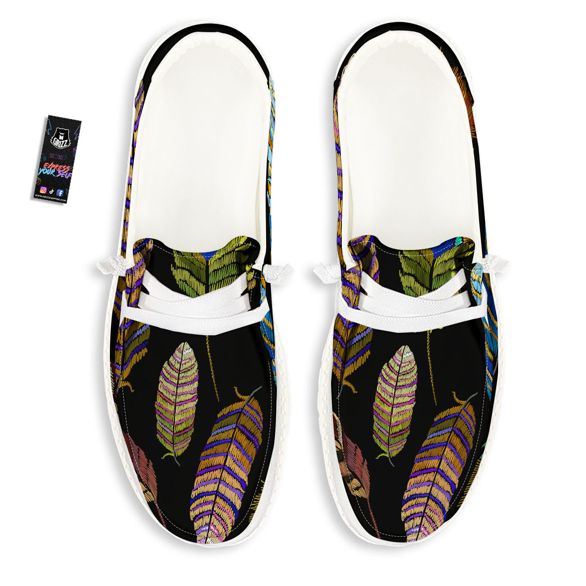 Feather Embroidery Peacock Print White Loafers-grizzshop