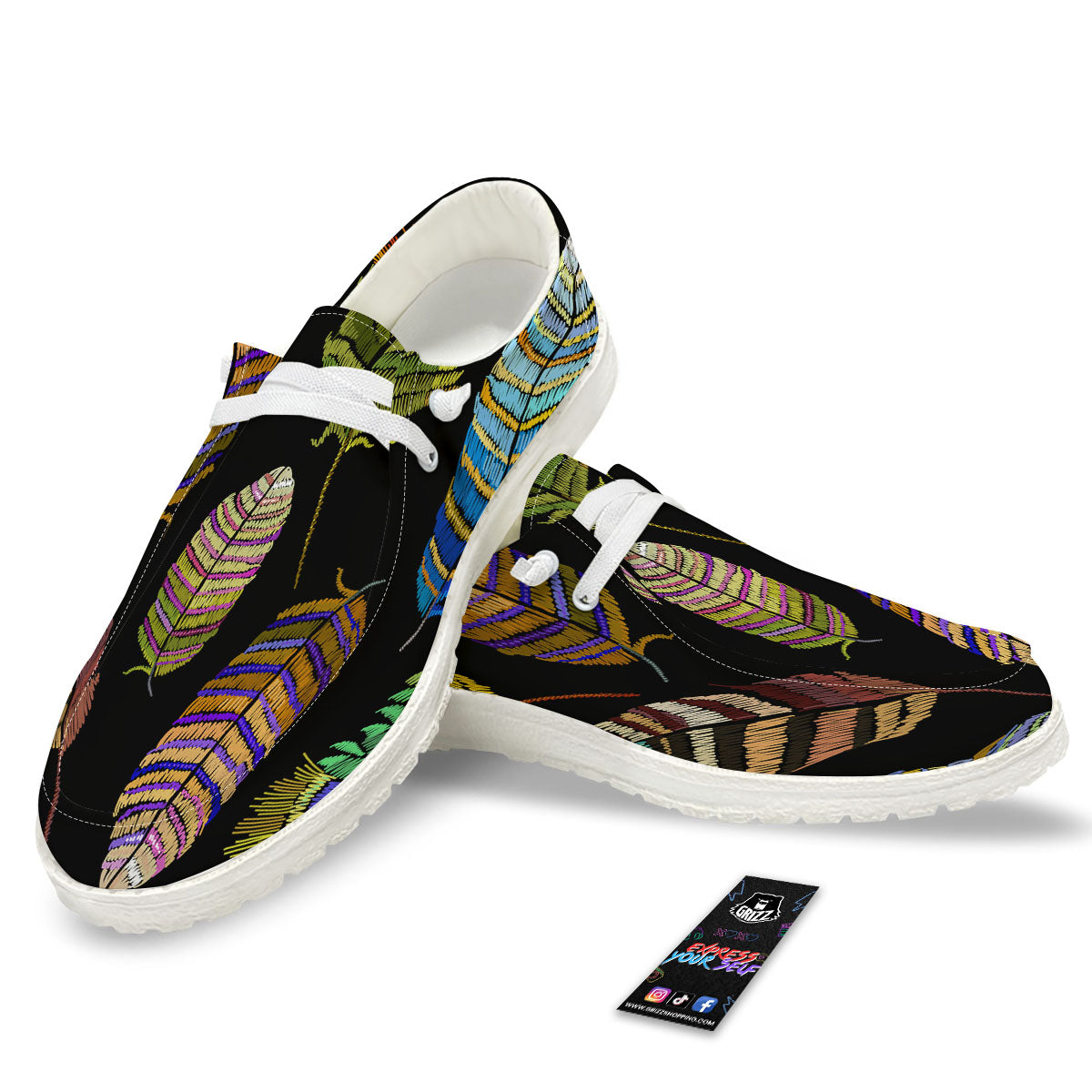 Feather Embroidery Peacock Print White Loafers-grizzshop