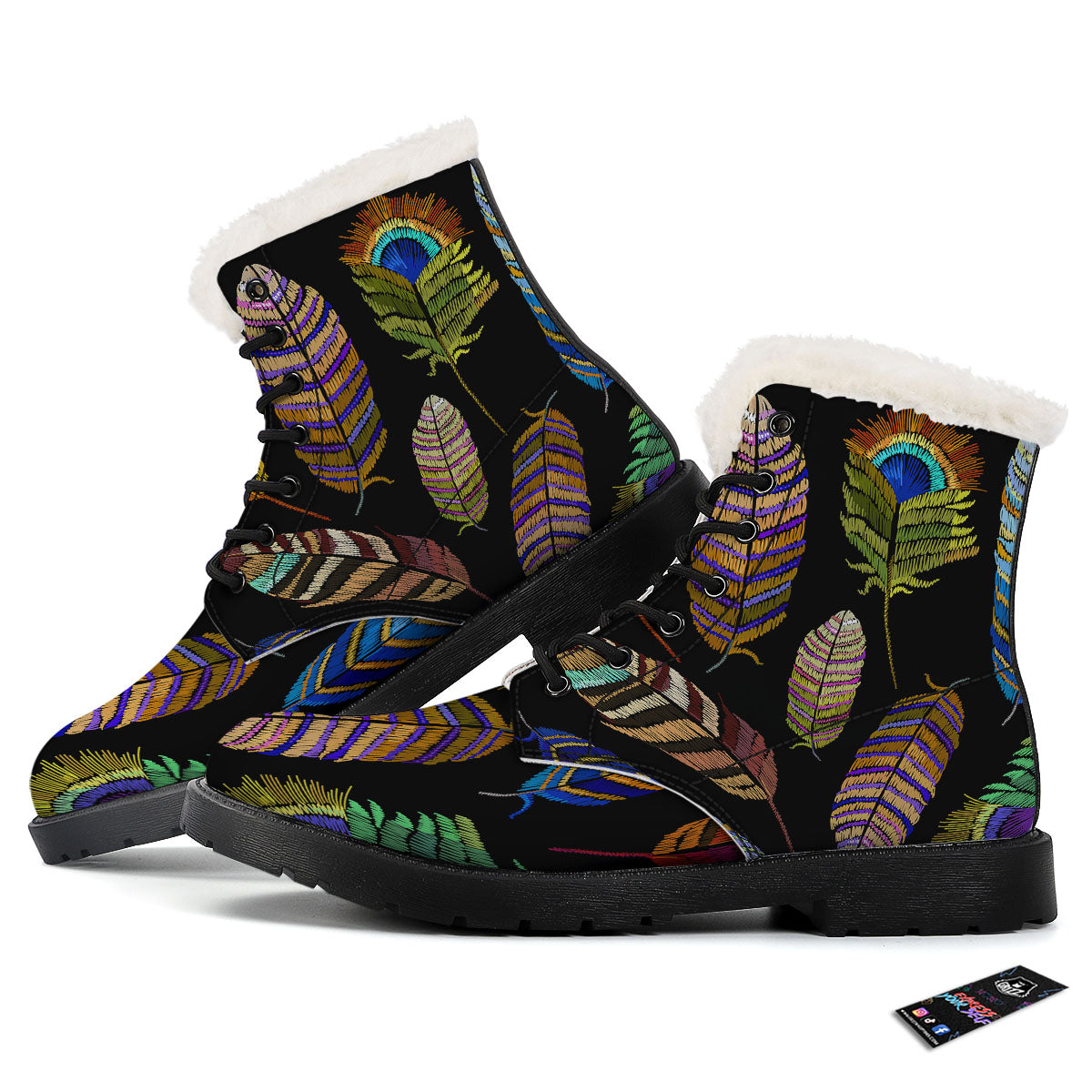 Feather Embroidery Peacock Print Winter Boots-grizzshop