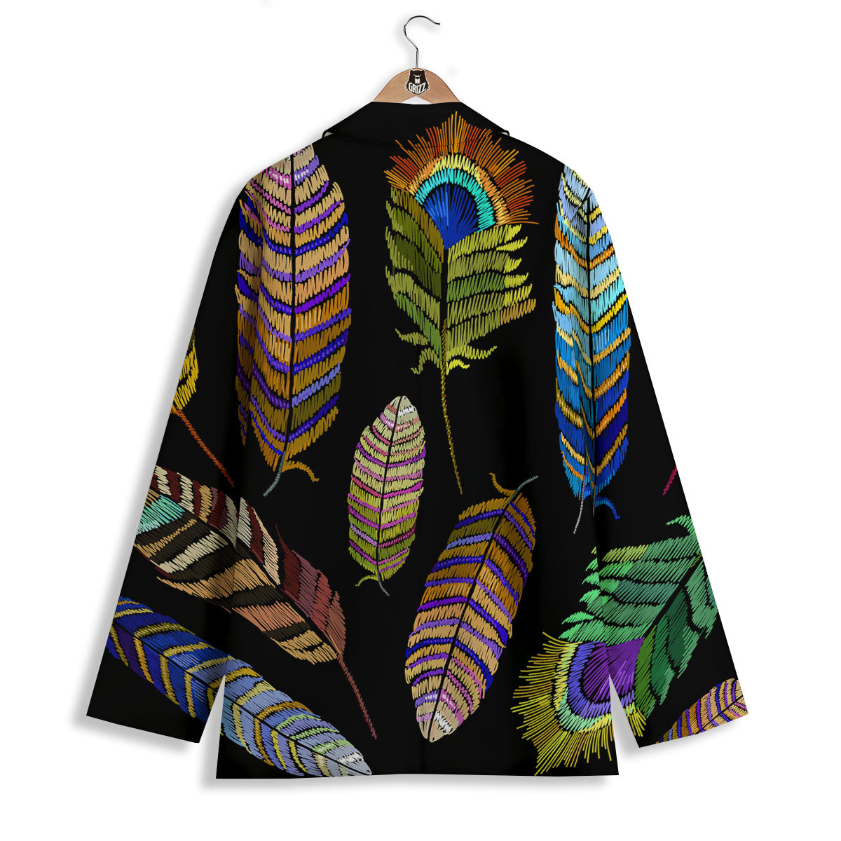 Feather Embroidery Peacock Print Women's Blazer-grizzshop