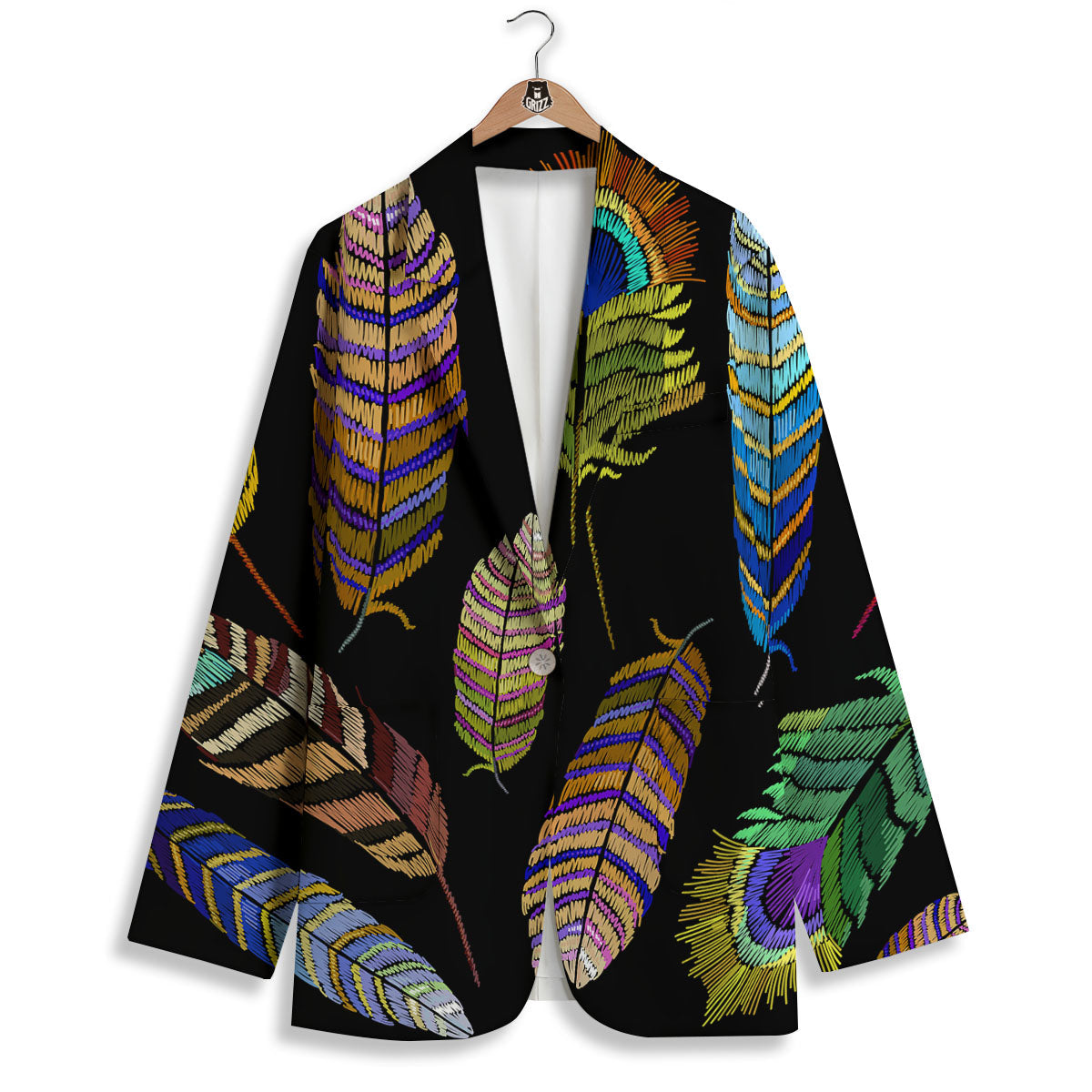 Feather Embroidery Peacock Print Women's Blazer-grizzshop