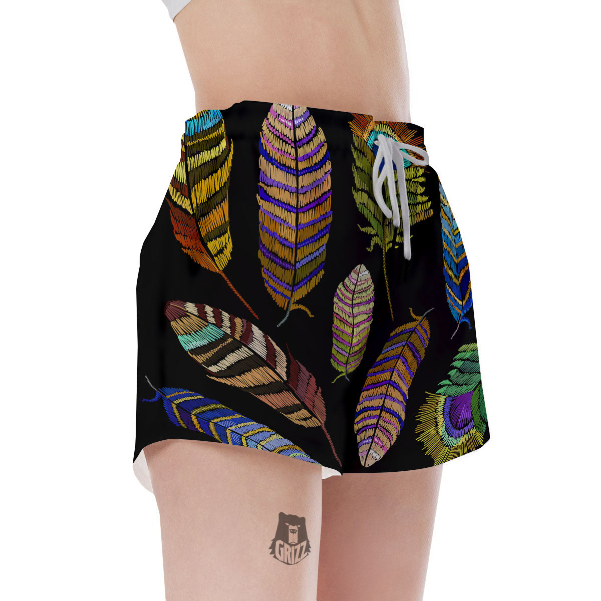 Feather Embroidery Peacock Print Women's Shorts-grizzshop