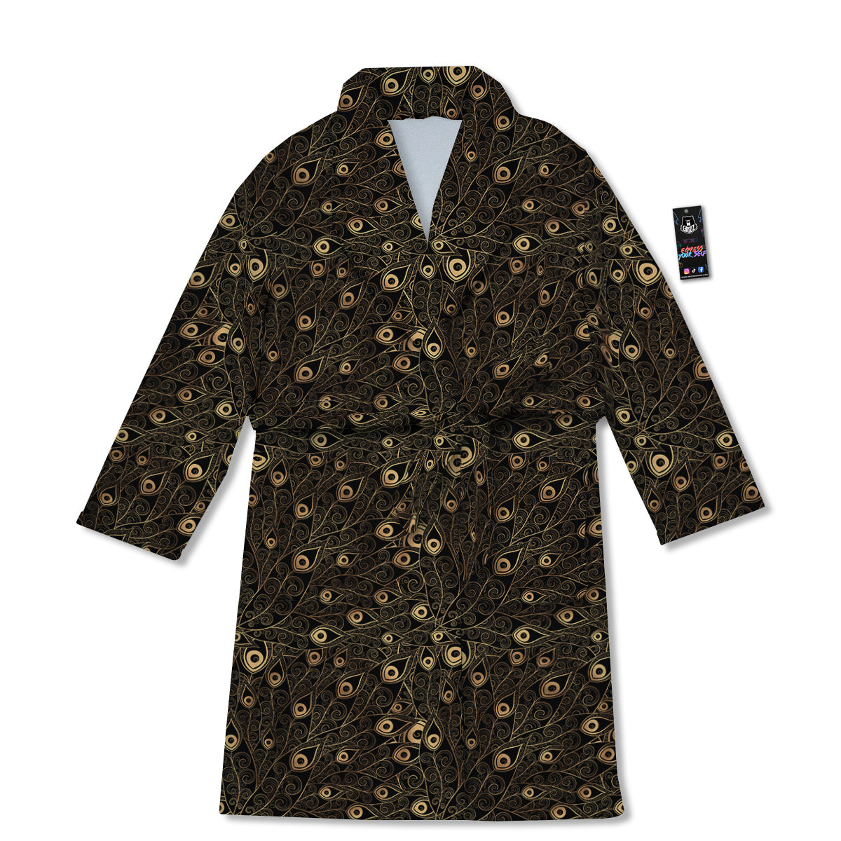 Feather Gold And Black Print Pattern Bathrobe-grizzshop
