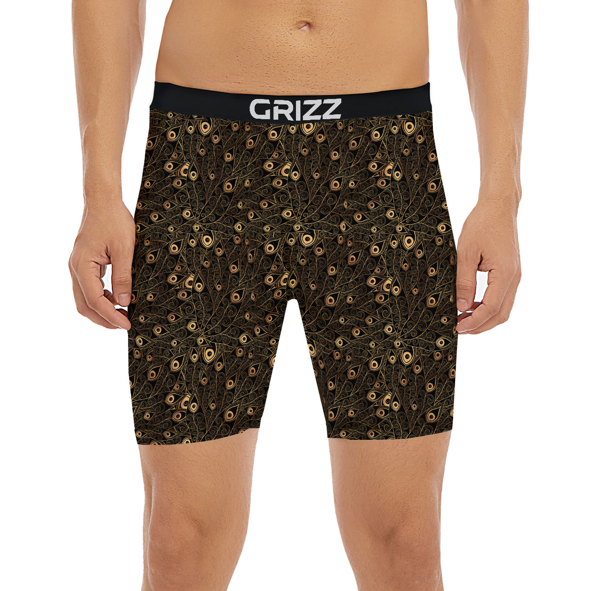 Feather Gold And Black Print Pattern Boxer Briefs-grizzshop